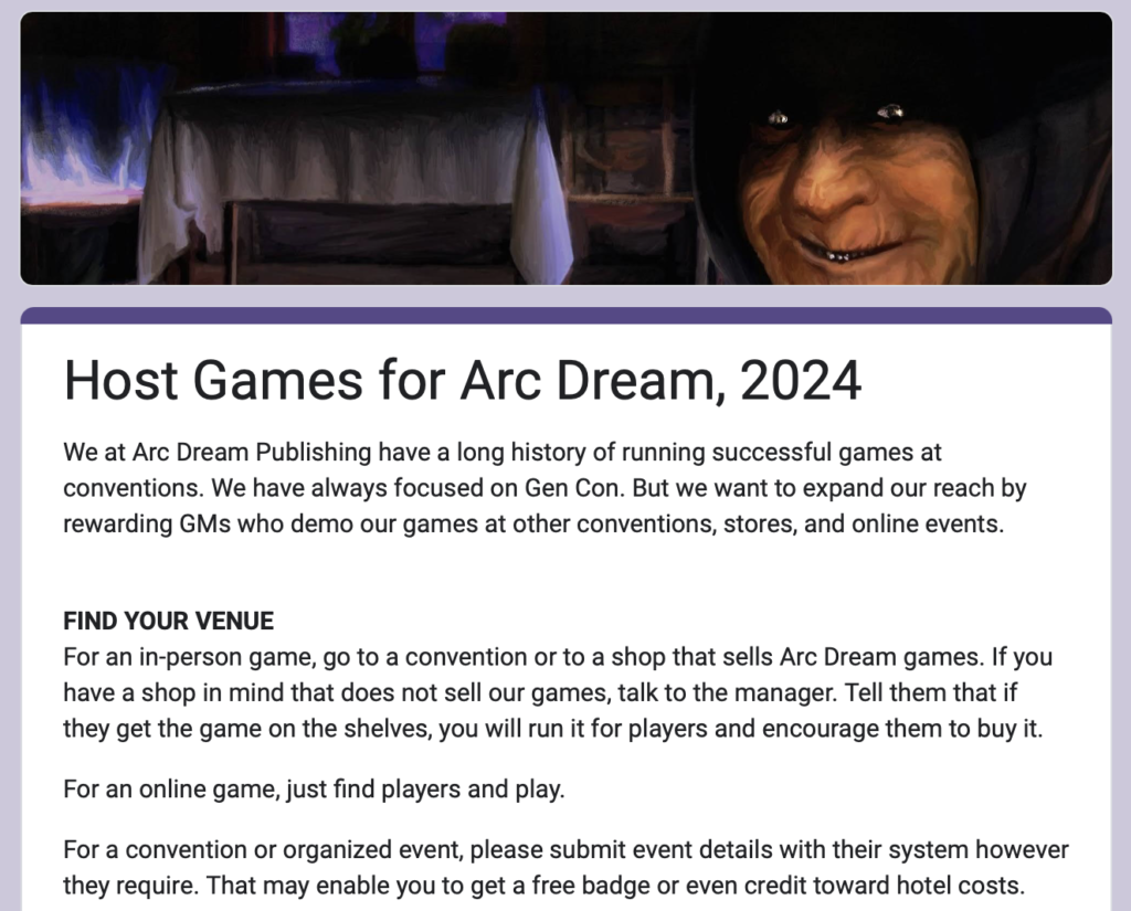 Host Games for Arc Dream, 2024. Details at the link.